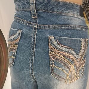 Stylish High Rise Blue Jeans with Embroidery
